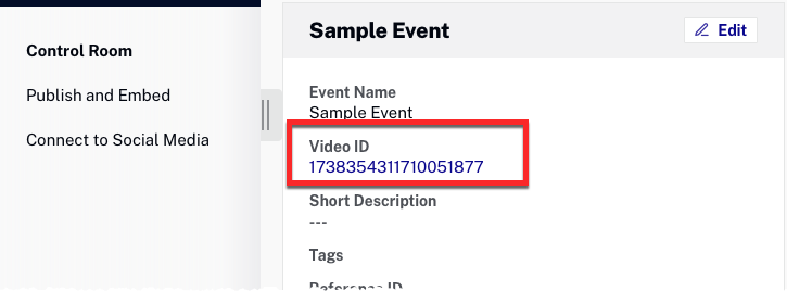 ID de vídeo de evento